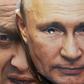 Maski przedstawiające prezydenta Rosji Władimira Putina i Jewgienija Prigożyna w sklepie z pamiątkami w Sankt Petersburgu, 4 czerwca 2023 r.