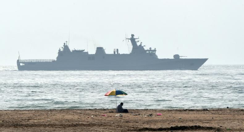 A Moroccan navy boat patrols the waters off Tangiers