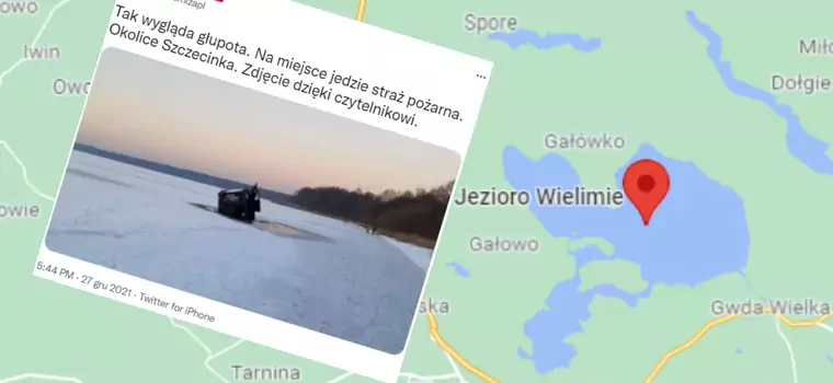 Terenówką wjechali na zamarznięte jezioro, załamał się pod nimi lód