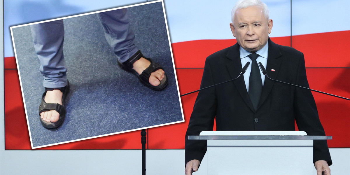 Gdy Kaczyński wygłaszał oświadczenie, jego człowiek był ubrany niecodziennie.