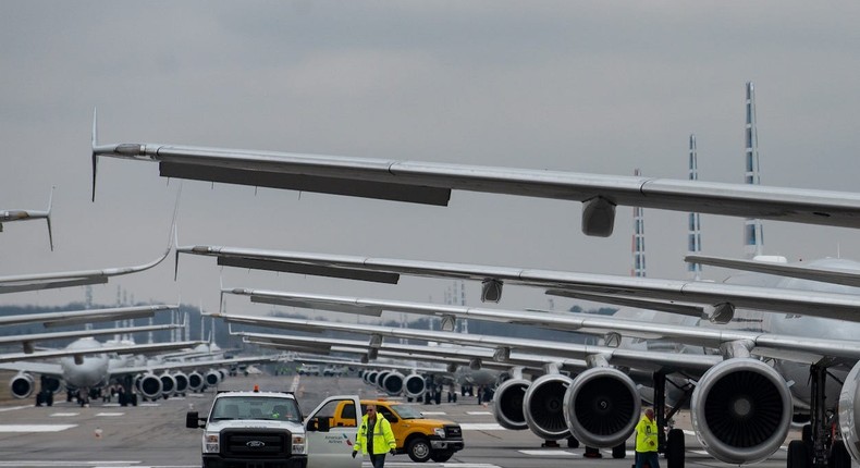 Jets parked at Pittsburgh International Airport in March 2020.Jeff Swensen/Getty Images