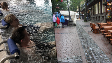 Co robią turyści na Podhalu, kiedy pada deszcz? Puste Krupówki i kolejki przed basenami termalnymi