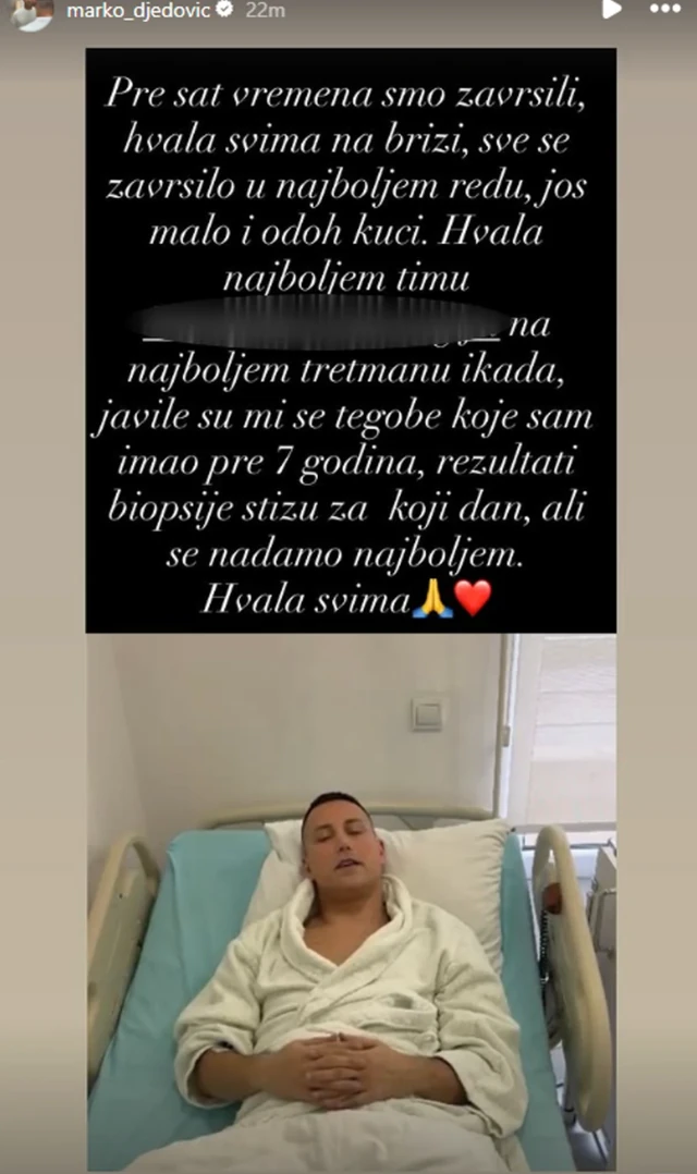 MARKO ĐEDOVIĆ POSLAO SNAŽNU PORUKU IZ BOLNIČKOG KREVETA POSLE OPERACIJE: Evo šta je jedino i dalje NEIZVESNO! (FOTO)