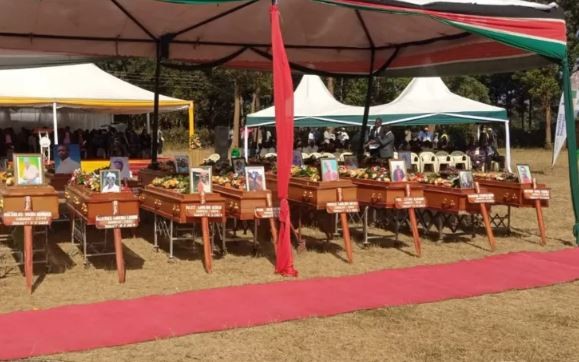 Mass funeral service of at least 17 people who died after consuming illicit brew.
