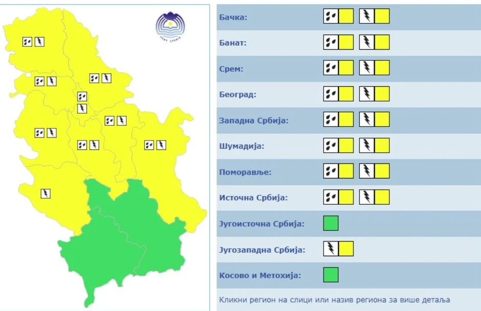 Danas je po najavi RHMZ na snazi žuti meteoalarm