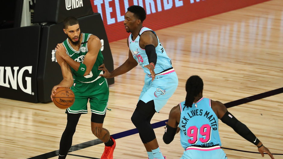 Mecz Heat - Celtics w rundzie zasadniczej. Jayson Tatum, Bam Adebayo i Jae Crowder