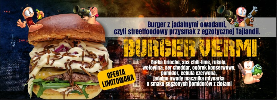 Burger z jadalnymi owadami w ofercie sieci 7 Street – Bar & Grill oraz Meet & Fit – Slow Food Burgers. 