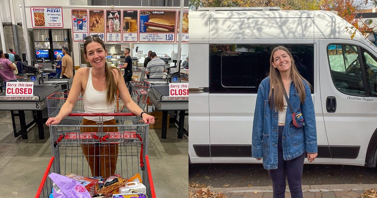 I shopped at Costco for a 2week road trip in a 75squarefoot van. Here's everything I got for
