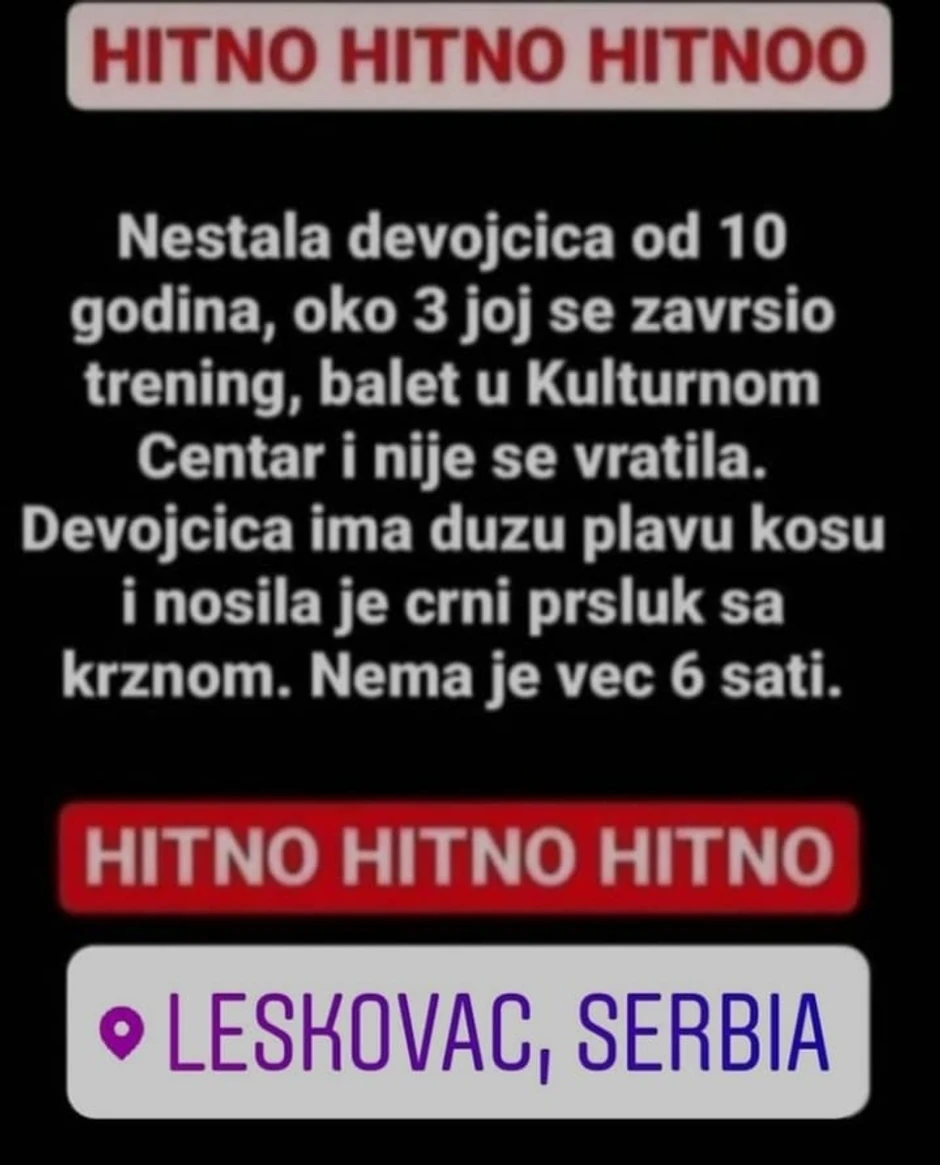 Lažna objava o nestaloj devojčici Leskovac