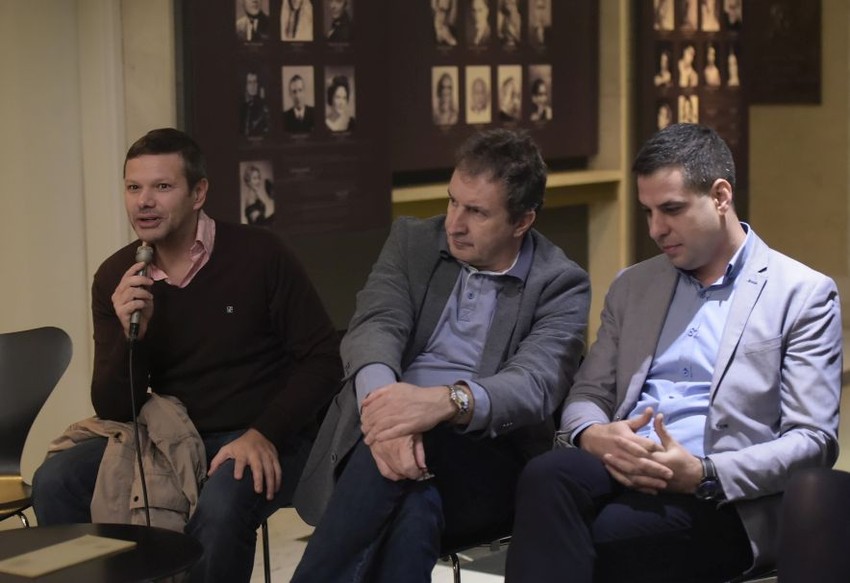 Bariton Vladimir Andrić, upravnik Narodnog pozorišta Dejan Savić i umetnički direktor Madlenianuma Andreja Rackov