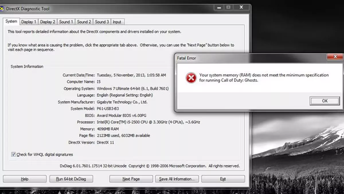 Call of Duty: Ghosts nie odpali się, jeżeli masz poniżej 6GB RAM, chociaż gra wykorzystuje tylko... 2GB