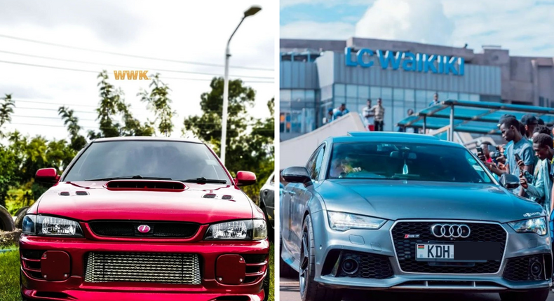 A collage photo of A photo of a Subaru WRX STI gc8 and a 2015 AUDI RS7