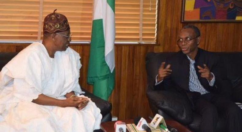 Kaduna State Governor, Nasir El-Rufai meets with Minister of Information, Lai Mohammed on November 18, 2015, in Abuja