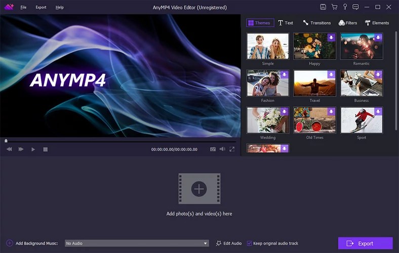 Główne okno programu do tworzenia i edycji filmów - AnyMP4 Video Editor