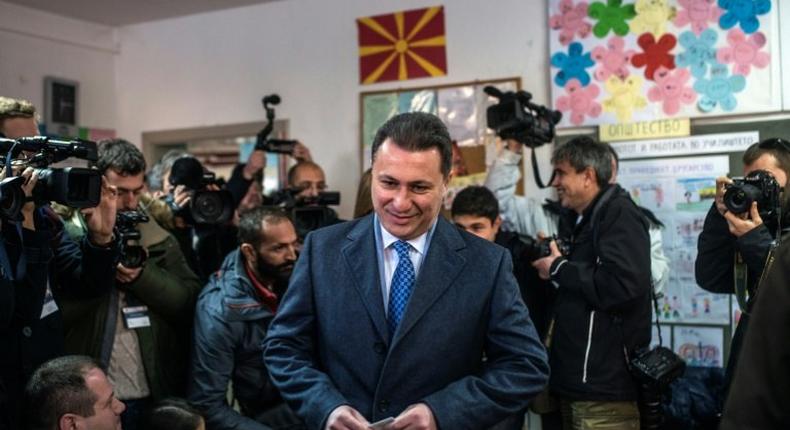 Macedonia's former prime minister and leader of the ruling VMRO DPMNE Nikola Gruevski arrives to cast his vote at a polling station in Skopje during a general election on December 11, 2016