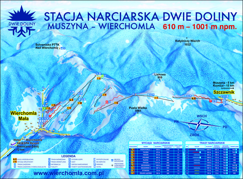 Schemat stacji narciarskiej Dwie Doliny Muszyna-Wierchomla.