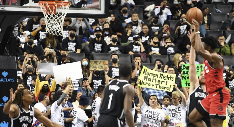 NBA Hong Kong Protest Raptors Nets game