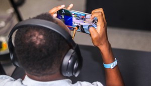 A gaming enthusiast enjoying a game