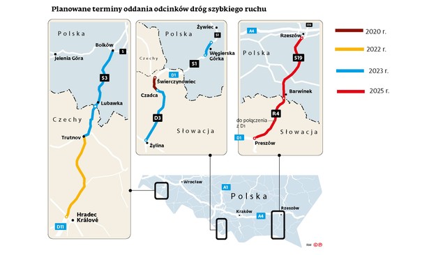 Planowane terminy oddania odcinków dróg szybkiego ruchu