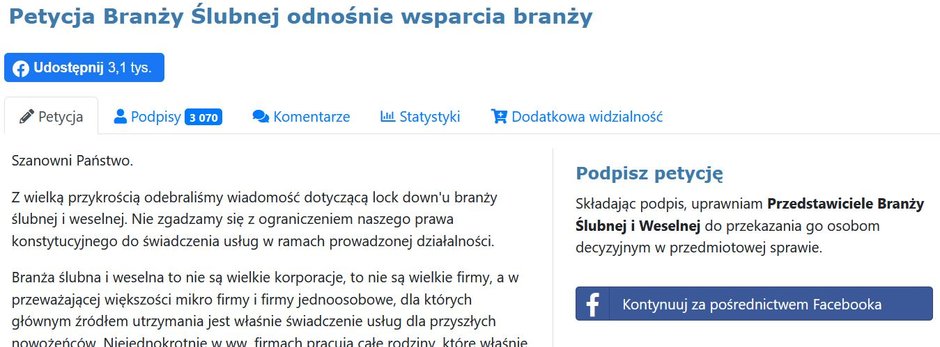 Przedstawiciele branży ślubnej piszą do rządu