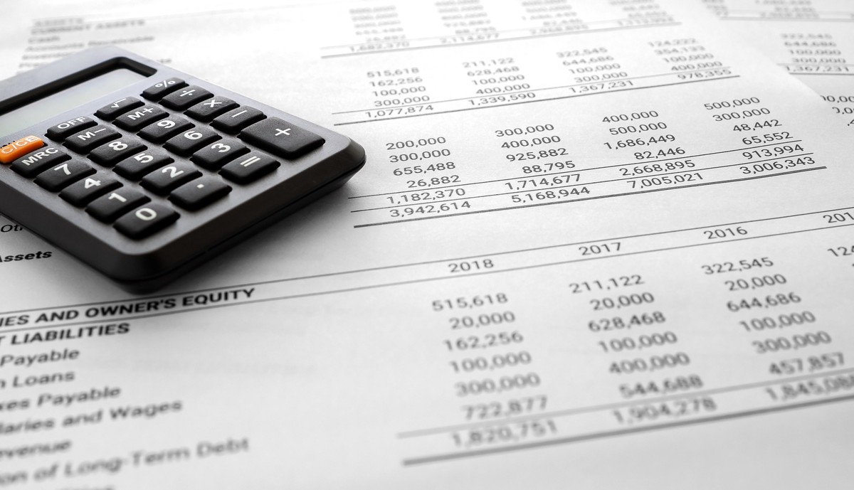 Financial,Statement,/,Balance,Sheet,Summary,Report,And,Calculator,,Pen,