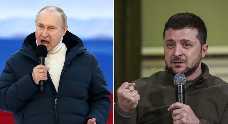 Vladimir Putin (left) and Volodymyr Zelenskyy.