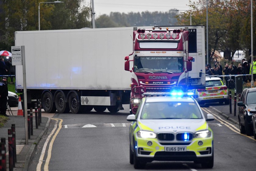 The scene where bodies were discovered in a lorry container, in Grays