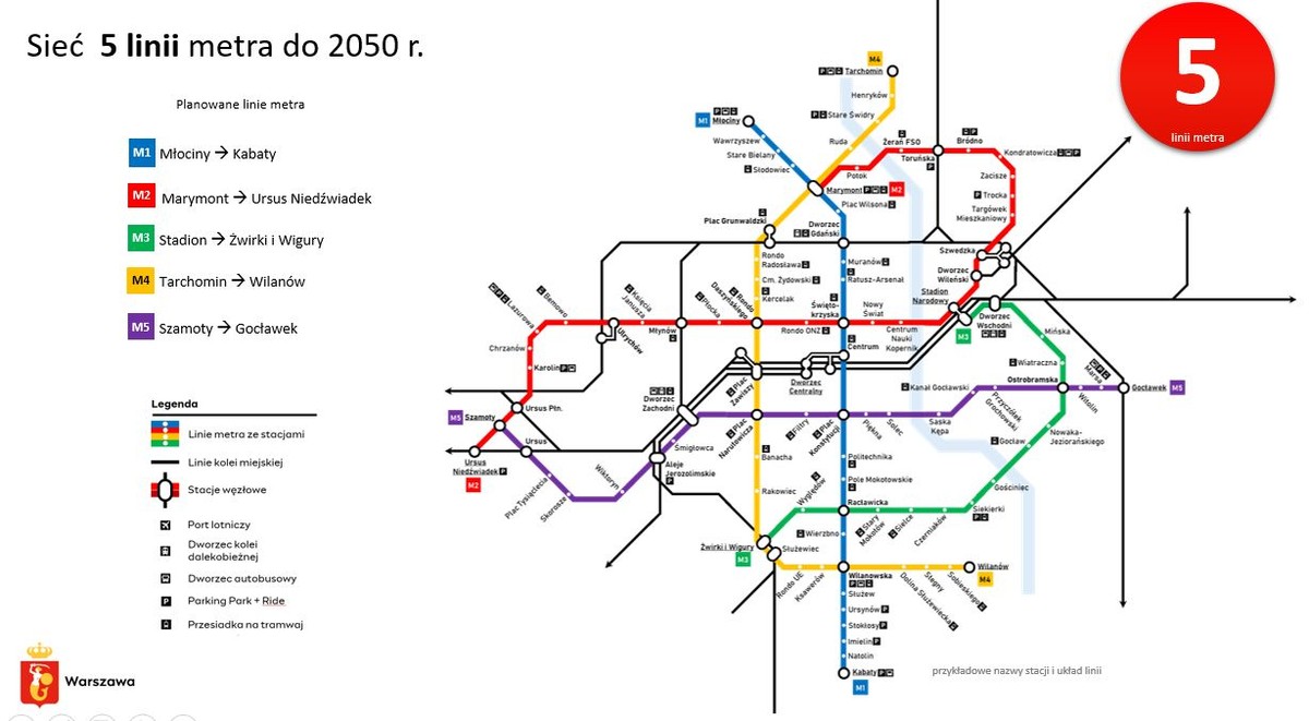 Warszawa. Sieć 5 linii metra do 2050 roku