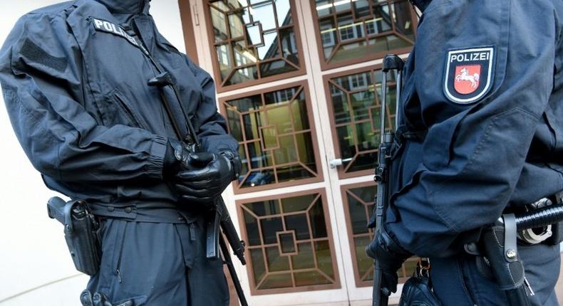 Armed police secured the entrance to the Higher Regional Court in Celle near Hanover, northern Germany, on January 26, 2017