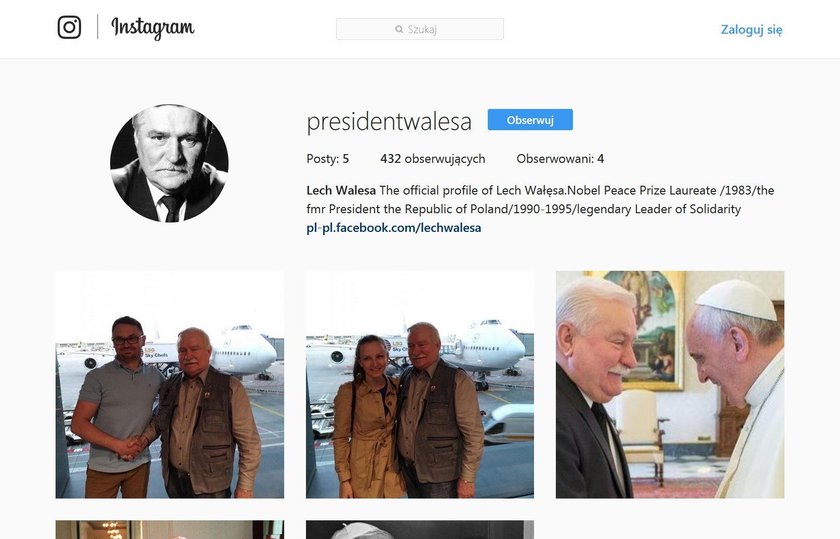 Lech Wałęsa założył konto na Instagramie