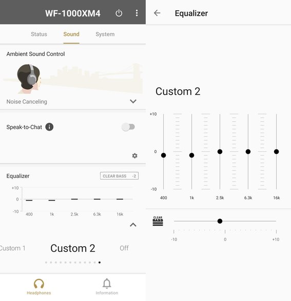  Sekcja korekcji charakterystyki dźwięku w aplikacji Sony Headphones (kliknij, aby powiększyć)