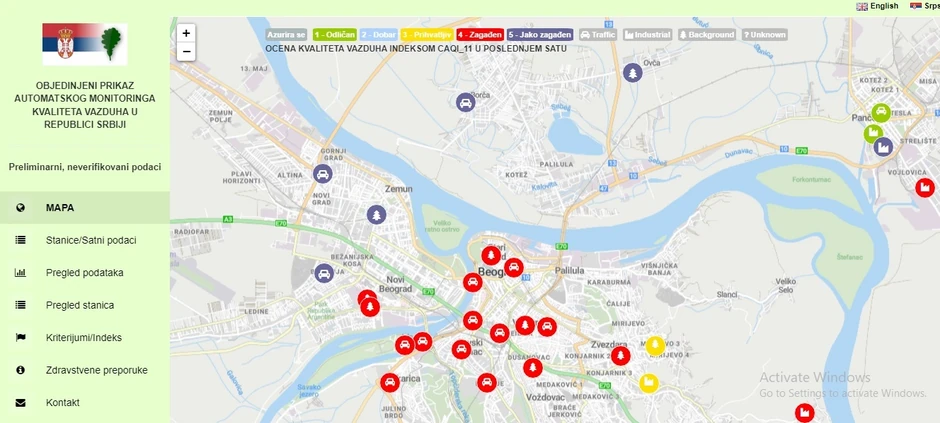 U Srbiji je trenutno najzagađeniji vazduh na području Beograda, posebno u rubnim delovima glavnog grada
