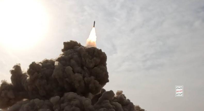 Footage of the purported Hatem-2 launch, which the Houthis called a homemade hypersonic missile.Yemeni Armed Forces (SPC)