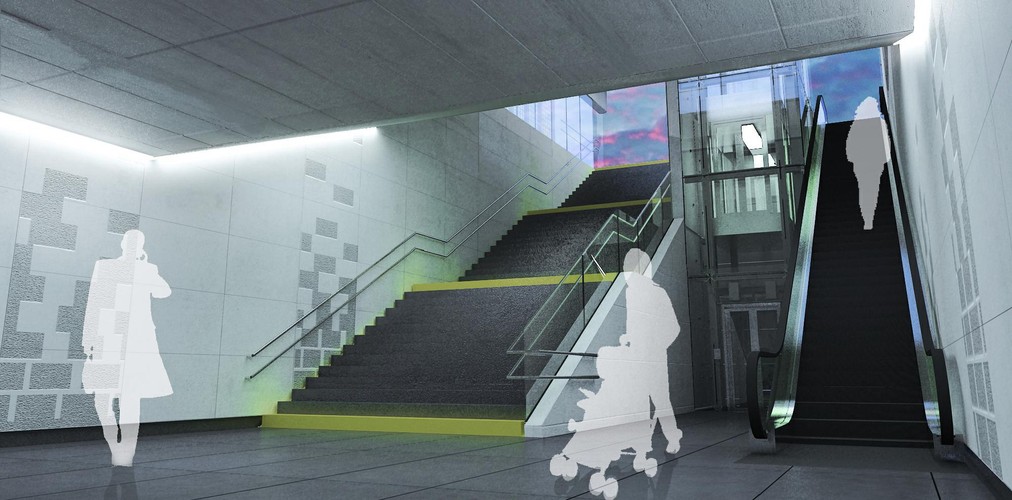 II linia metra w Warszawie: stacja Targówek I - zejście do stacji (wizualizacja). Źródło: UM Warszawa