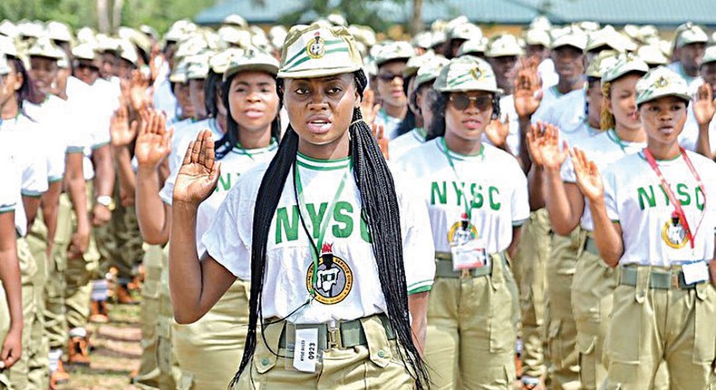 NYSC Corps members on parade ground. (Guardian)