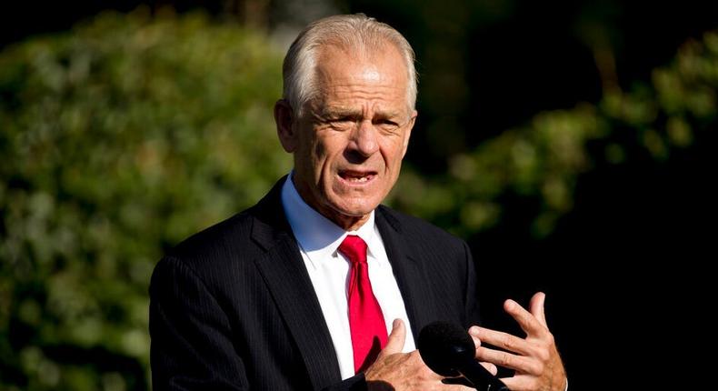 Trade advisor Peter Navarro speaks with reporters outside the White House on July 27, 2020.