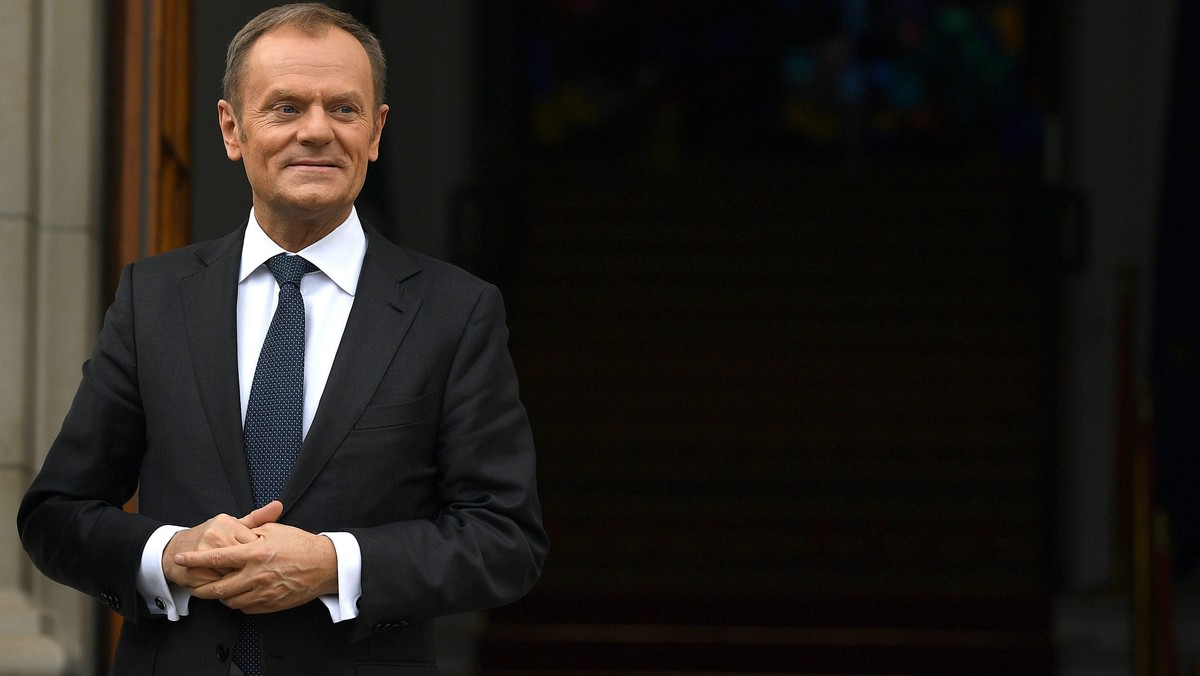 President of the European Council Donald Tusk waiting outside Government buildings in Dublin