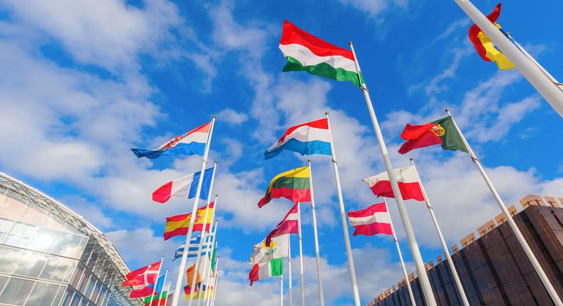 Flags of European Union member countries.