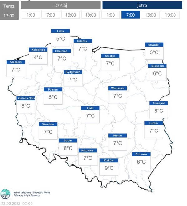 Temperatura odczuwalna. 23 marca, godz. 7