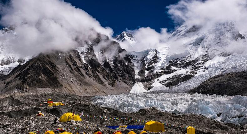 Tents set up at Nepal's Everest Base camp on Khumbu Glacier, Mount Everest, on September 15, 2019.
