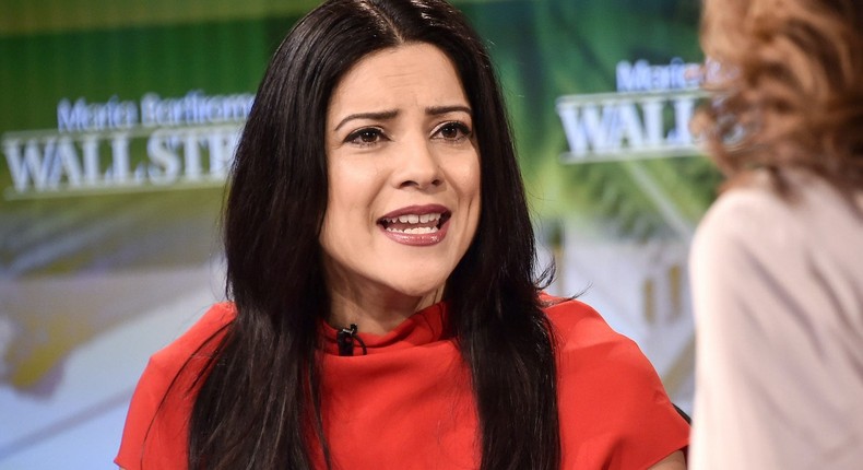 Reshma Saujani speaks on Maria Bartiromo's Wall Street at Fox Business Network Studios in 2019 in New York City