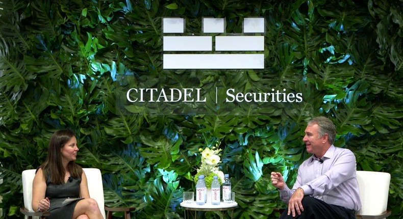 Ken Griffin, Citadel's founder, speaks with executive Kelly Brennan at the firm's Palm Beach, Florida, bubble in 2020.