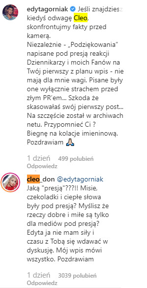 Edyta Górniak kłóci się z Cleo na Facebooku