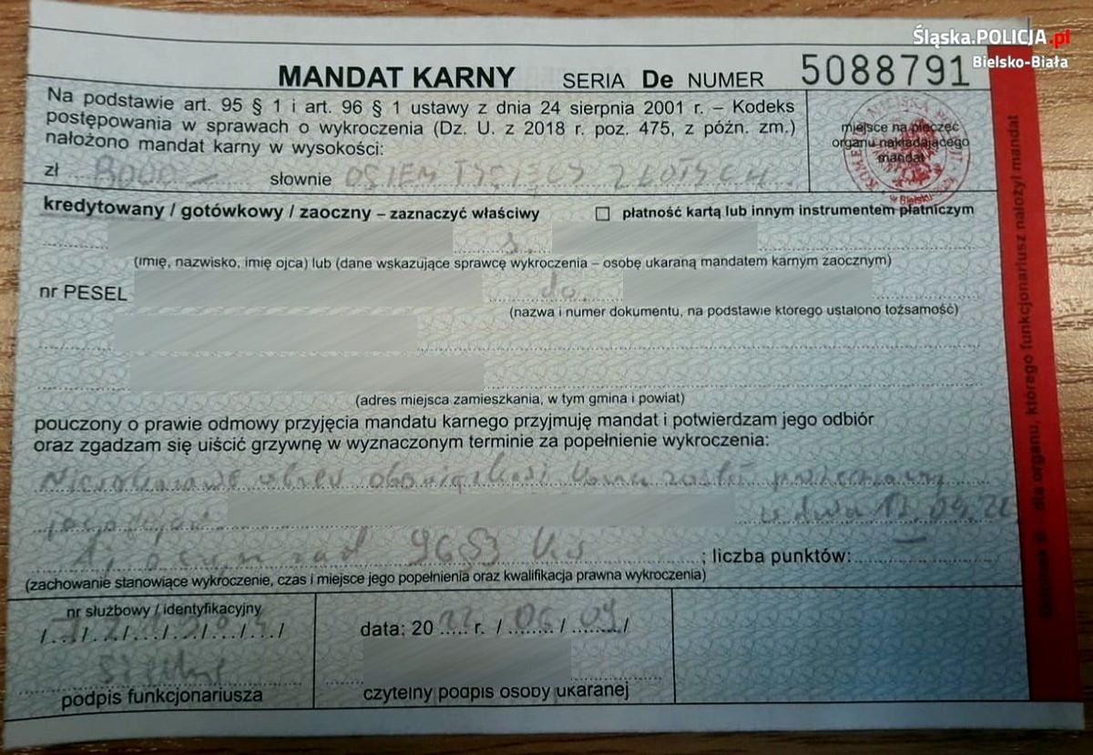 Mandat 8 tys. zł za niewskazanie kierującego pojazdem