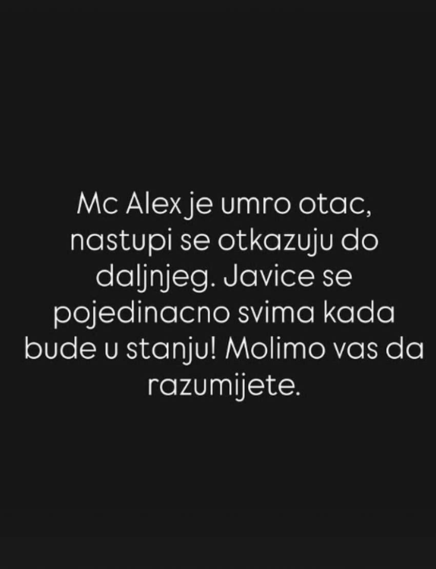 Mc Aleks otkazala nastupe zbog smrti oca