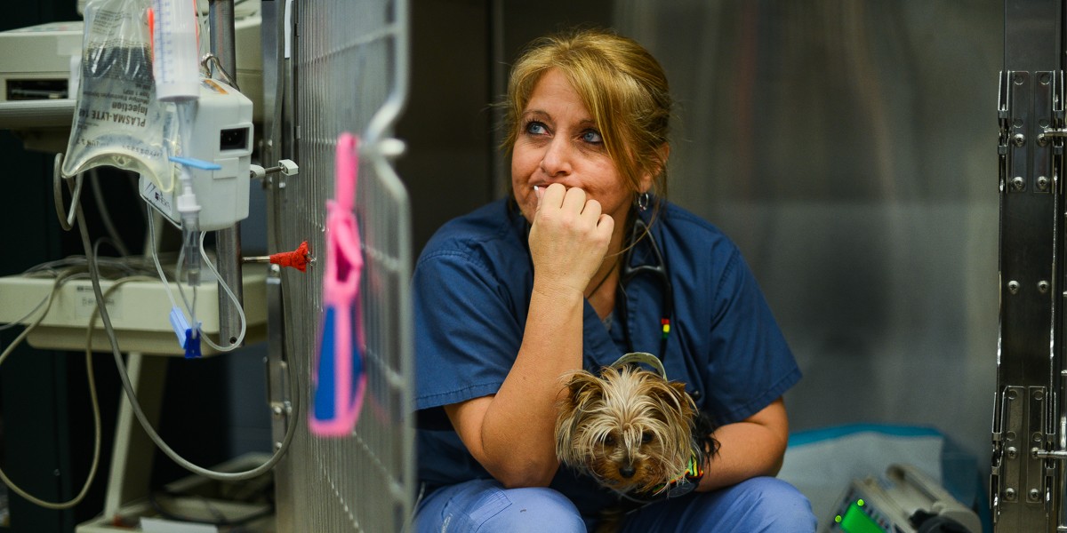 Sue Maraczi comforts a patient.