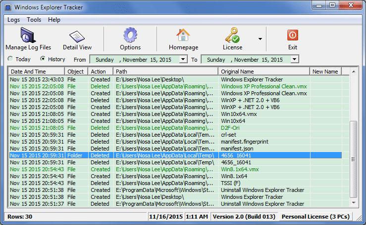 Główne okno programu do monitorowania operacji na plikach i katalogach w systemowym menedżerze - Windows Explorer Tracker