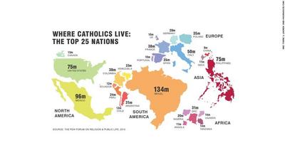 W jakich krajach żyje najwięcej katolików?  mapa infografika