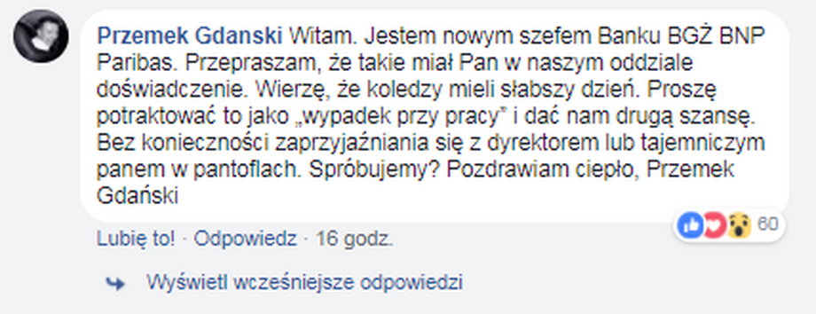Odpowiedź Przemysława Gdańskiego z BGŻ BNP Paribas na post Sylwestra Wardęgi