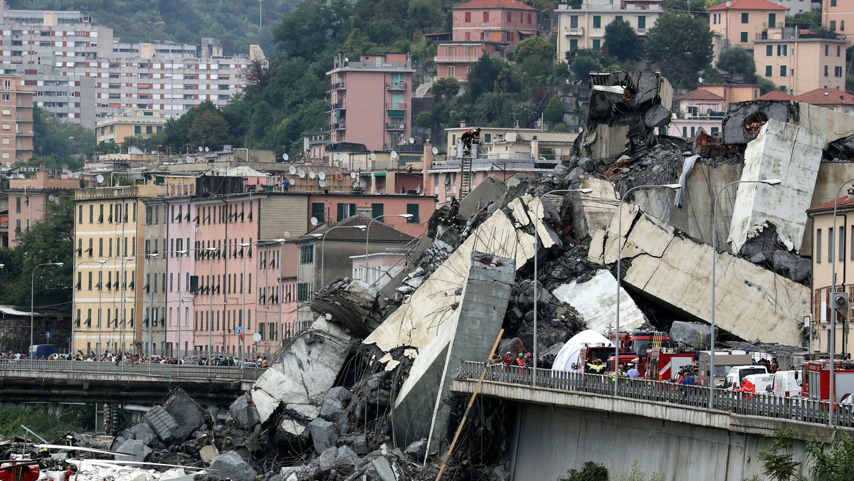 The collapsed Morandi Bridge is seen in the Italian port city of Genoa